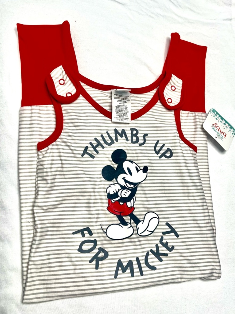 White & Gray Striped Mickey Tank with Red Trim